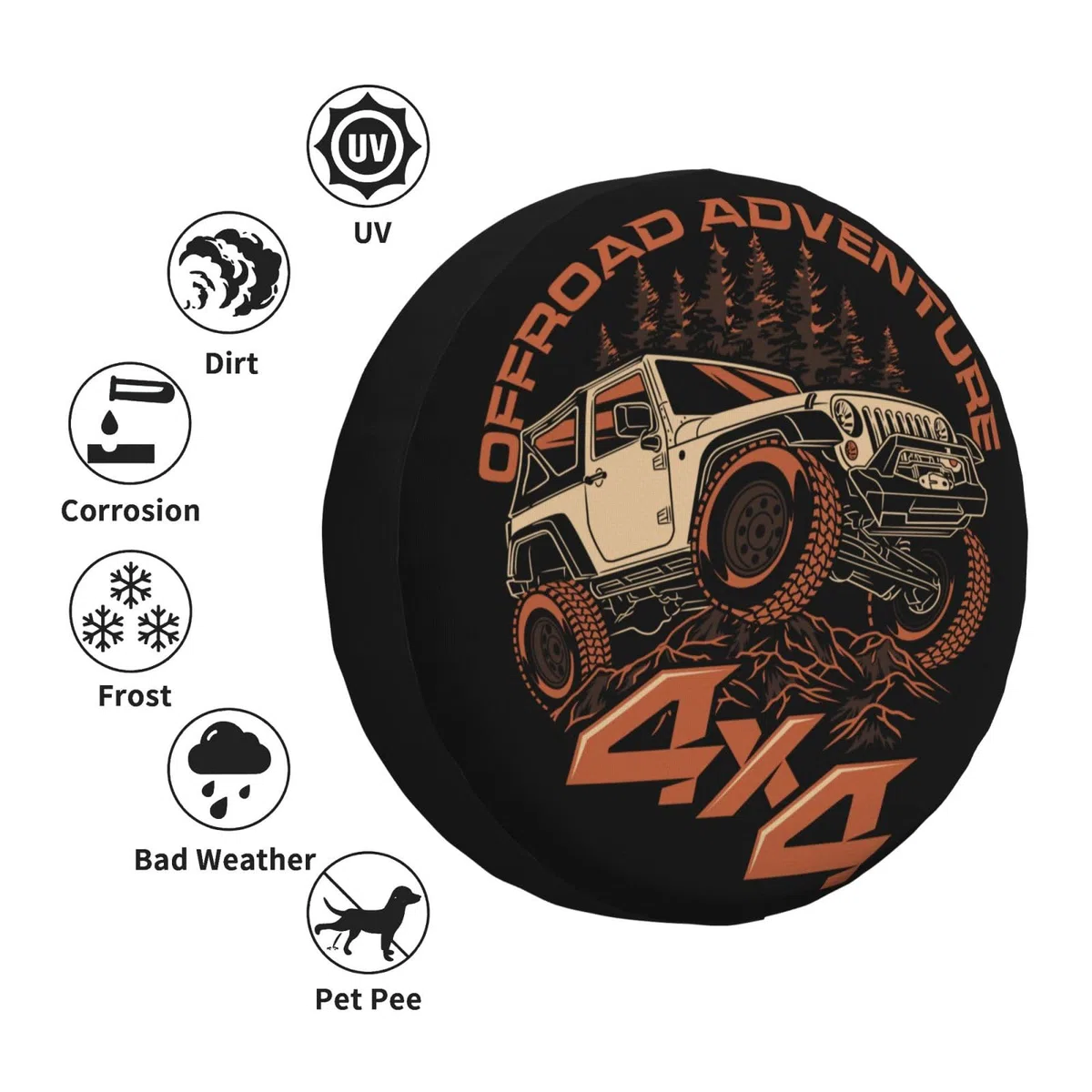 Cubierta de rueda de repuesto para coche, impresión 4x4 para aventuras todoterreno, cubiertas impermeables y a prueba de polvo, para SUV, RV, bolsa de neumático de remolque de 16 pulgadas (40.64 cm)