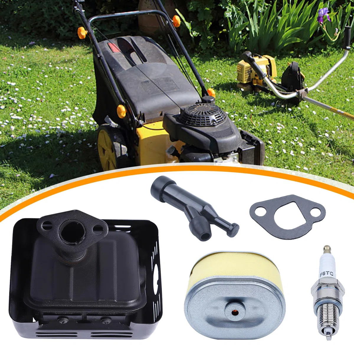 Juego de escape silenciador para Honda GX120 GX160 GX200 168F 4HP 5.5 HP 6.5HP Motor,Silenciador con bujía de arranque Tapa de bujía dividida Filtro de aire