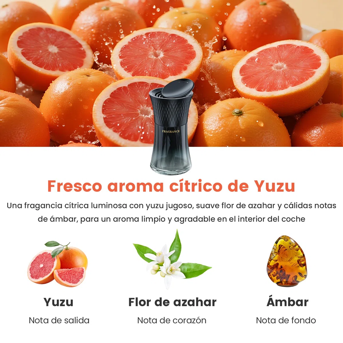 Ambientador Coche 110 ml, Diseño de Reloj de Arena Inspirado en la Torre Eiffel, Difusor de Perfume para Portavasos, Fragancia Fresca de Cítricos, Perfume Coche de Larga Duración para SUV y Camión