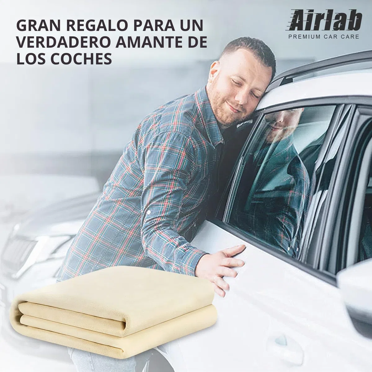 Airlab Grande Gamuza Coche Secado XXL/90x60 cm, Gamuza Piel Natural, Toalla de Cuero, Trapos Limpieza Sin Pelusas & Sin Rayones, Paños de Bayeta Balletas para Moto, Vehículos, Cristales, Ventanas