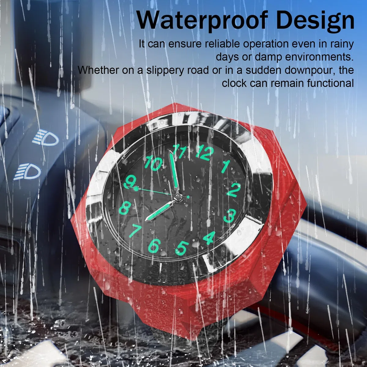 Reloj de motocicleta resistente al agua, reloj de moto luminoso, relojes de motocicleta para manillar, reloj de motocicleta, accesorios de bicicleta, diámetro 22-26 mm - rojo
