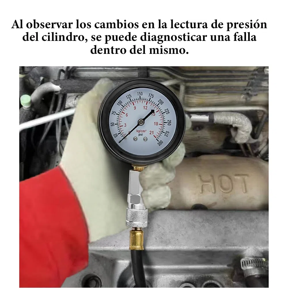 Ninabei Comprobador de compresión de cilindros para motores de gasolina test rápido y preciso medidor de compresion motor con adaptadores M10 M12 M14 M18 presión 20bar/300psi para coches motos y cami