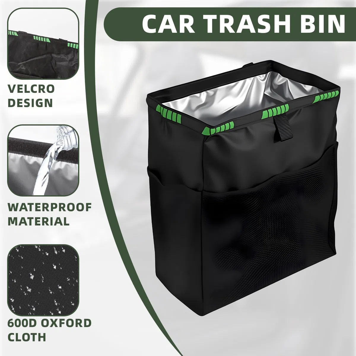 Papelera Coche,Plegable Basura Coche con 50 Bolsas de Basura,Car Accessories para Coche Oficina Hogar, Impermeable y Maloliente Multipropósito Portátil（35 * 26 * 15CM）