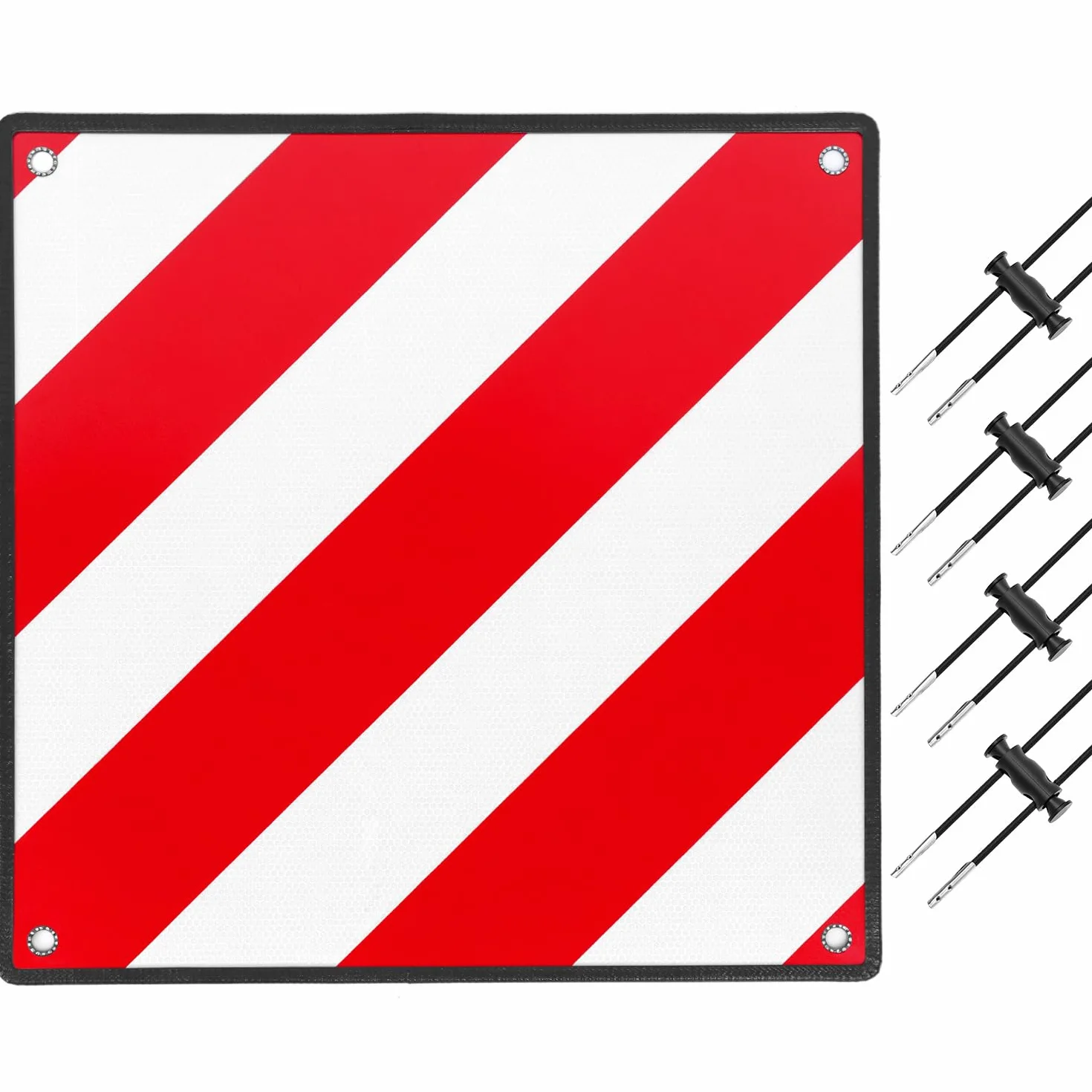 QWORK® 2 en 1 Placa advertencia reflectante con 4 cuerdas de tensión, señal de advertencia de 50 x 50 cm para Italia y España, para portabicicletas y portones traseros