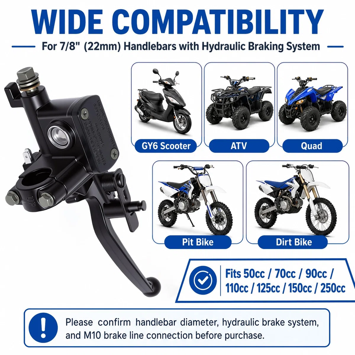 Poweka 7/8" 22mm Palanca del Cilindro Maestro de Freno Hidráulico Derecho Adelantero Universal Bomba para 50cc 125cc 150cc 250cc GY6 Scooter Quad Atv Dirty Pit Bike