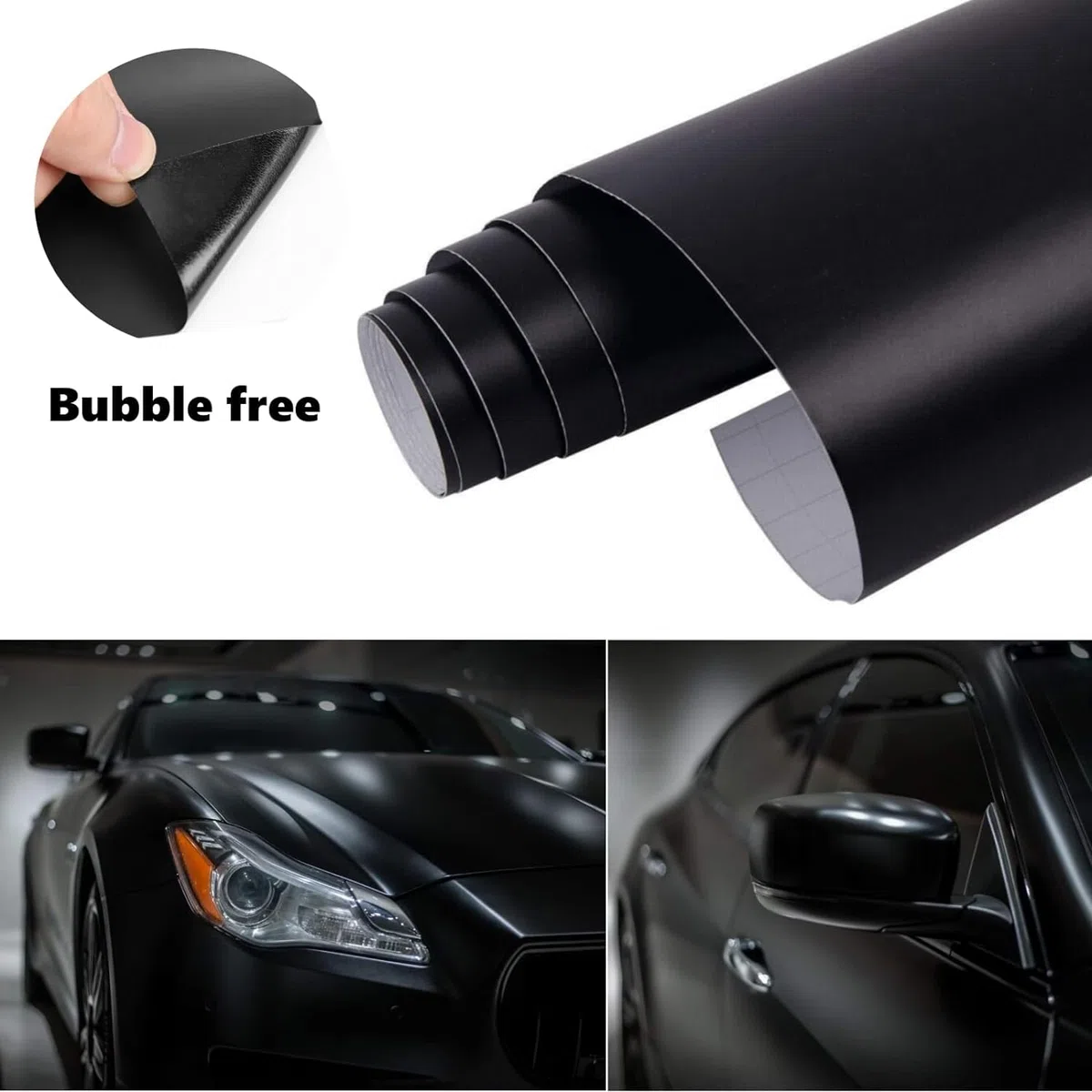 CompraFun Vinilo Negro Mate, Vinilo para Coche 300 x 30cm, Película Pegatina Adhesivo Impermeable sin Burbujas, Protección para Interior Exterior de Coche Moto Bici, con Accesorios