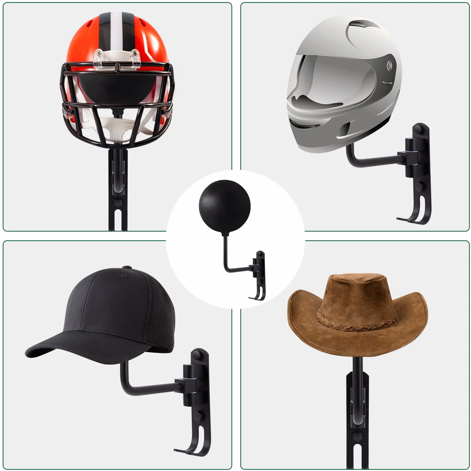 Soporte Casco Moto Pared Soporte Casco de Motocicleta Rotación de 180° para Cascos de Motocicleta Cascos de Béisbol de Baloncesto Pantalla Negro