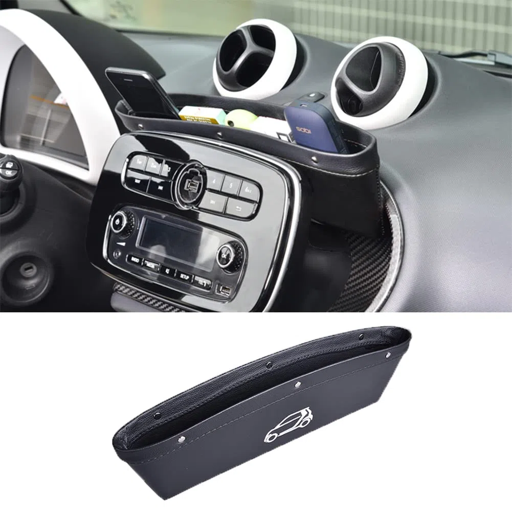 Consola Central Caja De Almacenamiento Smart 453 Fortwo/Forfour 2015-2019, Bolsa De Almacenamiento, Cuero PU (Negro)
