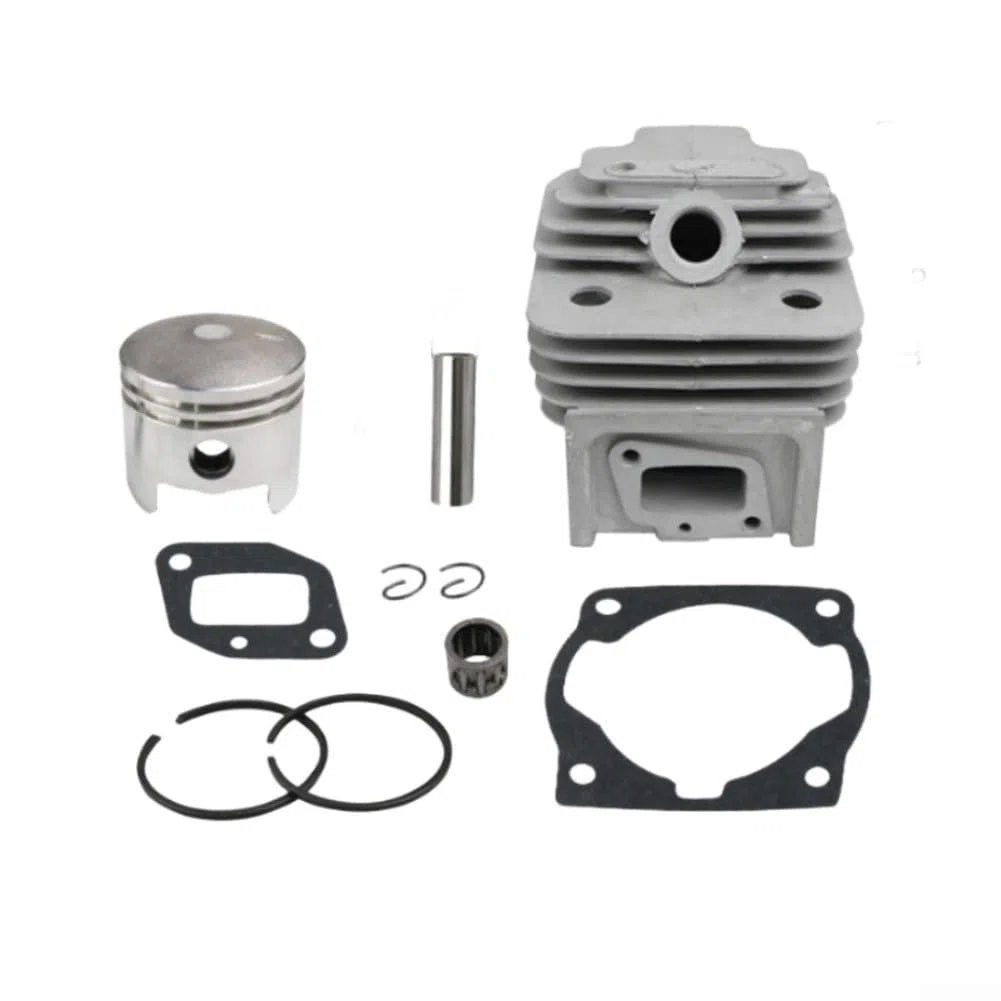 Cilindro de metal de 44 mm y kit de repuesto de pistón para motores de desbrozadora 52CC 44-5 con refuerzo integrado (A)