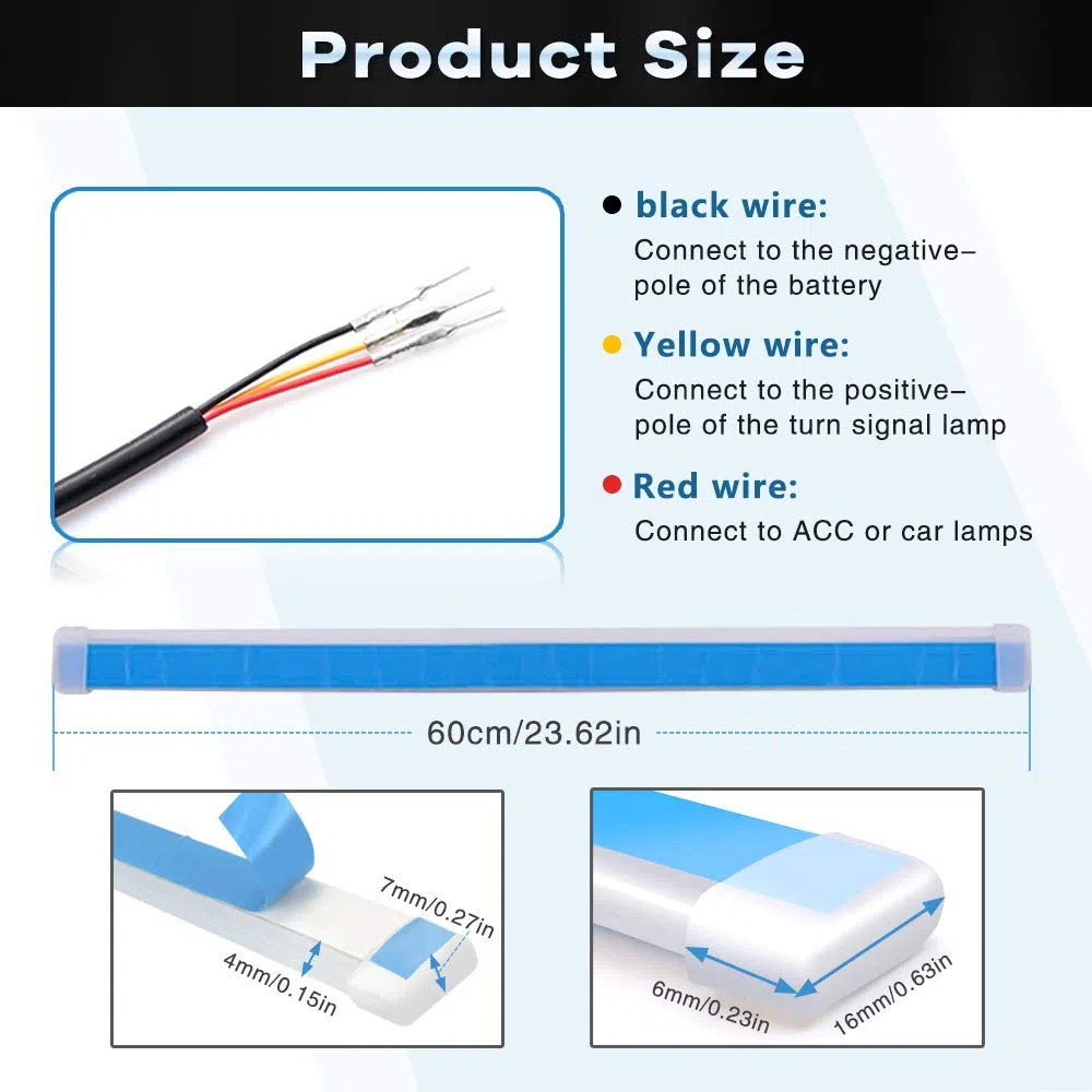 Alopee Ultra-Brillante 60 CM 23.6 "Blanco/Ámbar Flexible Tira de Tubo LED Silicona Corriente Corriente Diurna Tear Strip Faros Delanteros Señal de Giro Luz de Guía de Estacionamiento (1 Juego)