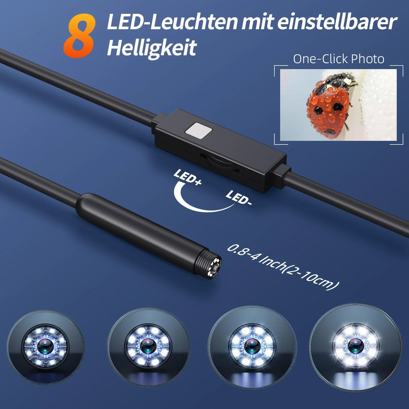 Endoscopio Cámara de Inspección - 3 en 1 USB Cámara endoscópica, Endoscopio Para Movil de Cable Semirrígido, IP67 Impermeable con 8 luces LED Sonda de 7,9 mm para Android, iPhone(5M, No Necesita WiFi)