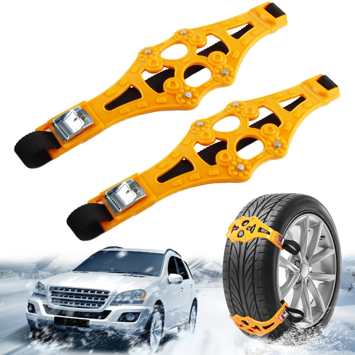 Cadenas Nieve Coche, 2Pcs Cadenas Nieve Neumáticos, Cadenas Universales para Nieve, Adecuado para Neumáticos de 165 a 275 mm de Ancho, la Mayoría de los Automóviles, Camiones y SUV