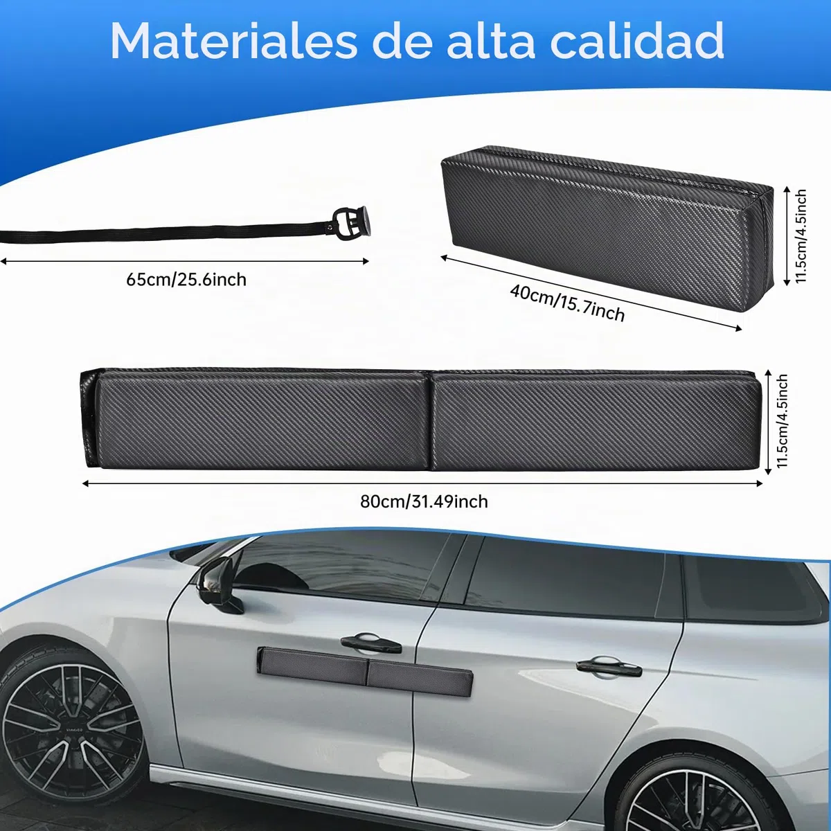 Hivexagon Protector magnético para Puerta de Coche, no Aluminio, Acolchado extraíble de Fibra de Carbono Suave, Evita arañazos y abolladuras (80 cm) (Gris)