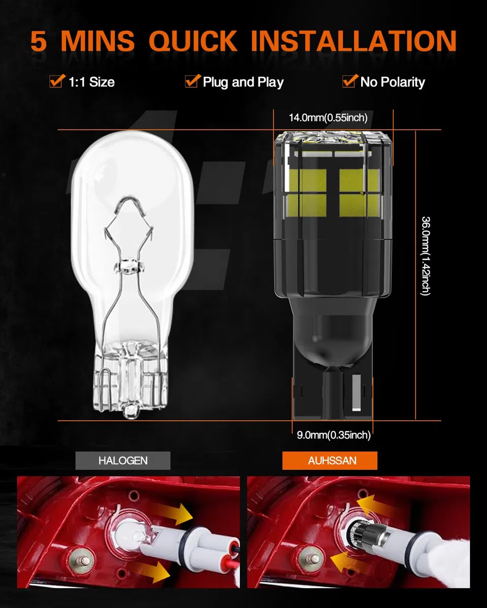 2 Piezas T15 W16W LED Bombilla 6000K Blanco Frío 12SMD 921 912 955 Bombilla Automotriz Canbus Sin Error 2000LM para Luces de Marcha Atrás para Automóviles 12V 24V