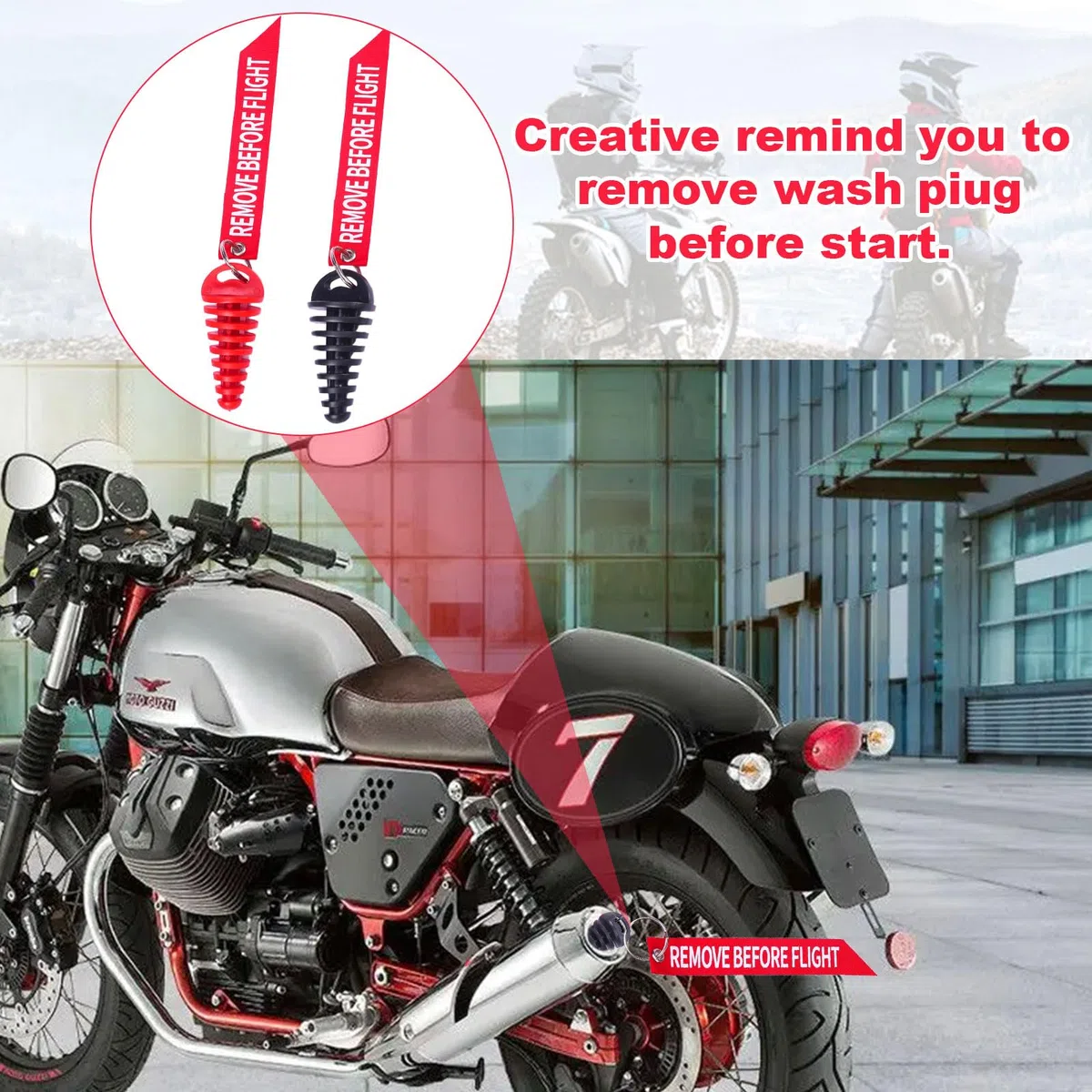 Tapón de lavado de escape de 15-38 mm/0,6-1,5", 2 tapones de lavado con 2 serpentinas, Tapón de Lavado de Escape de 2 Tiempos, Tapón de Escape Motocicleta para Motocicleta(Negro & Rojo)