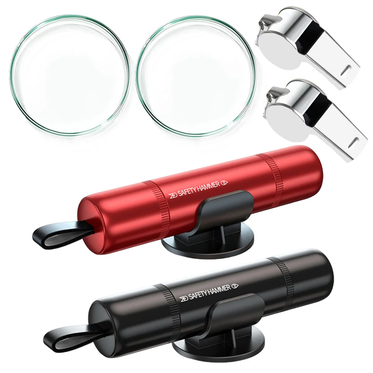 2 Piezas 2 en 1 Rompe Cristales y Cinturones, Martillo de Seguridad del Automóvil, Imprescindible para Romper el Coche de Vidrio, Martillo de Emergencia del Automóvil, Autobús (Negro + Rojo)