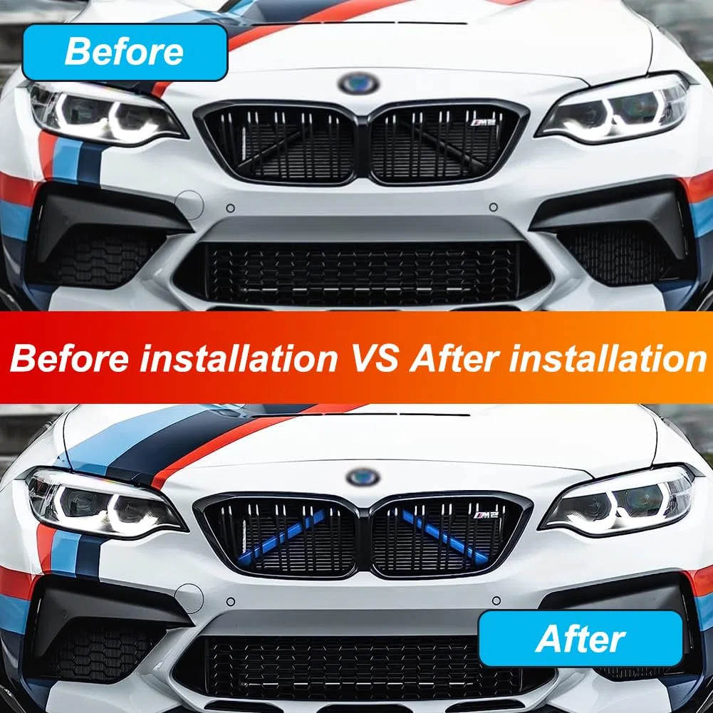 Embellecedores de rejilla para BMW, cubierta de rayas de rejilla delantera compatible con F30 F31 F32 F33 F34 F35 F36 G29 F20 F21 F22 F23 F24 F44 F40, estilo deportivo 2 piezas