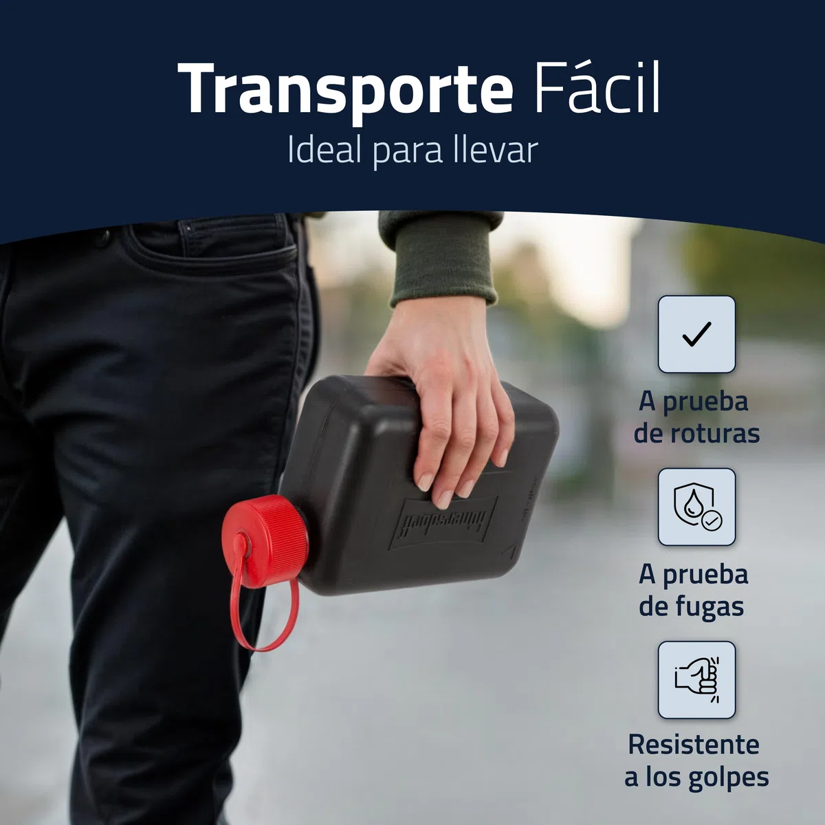 Hünersdorff Bidón de combustible estándar, 2 L, bidón de repuesto para coches pequeños e híbridos, HD-PE, fabricado en Alemania, producción certificada por TÜV, color negro