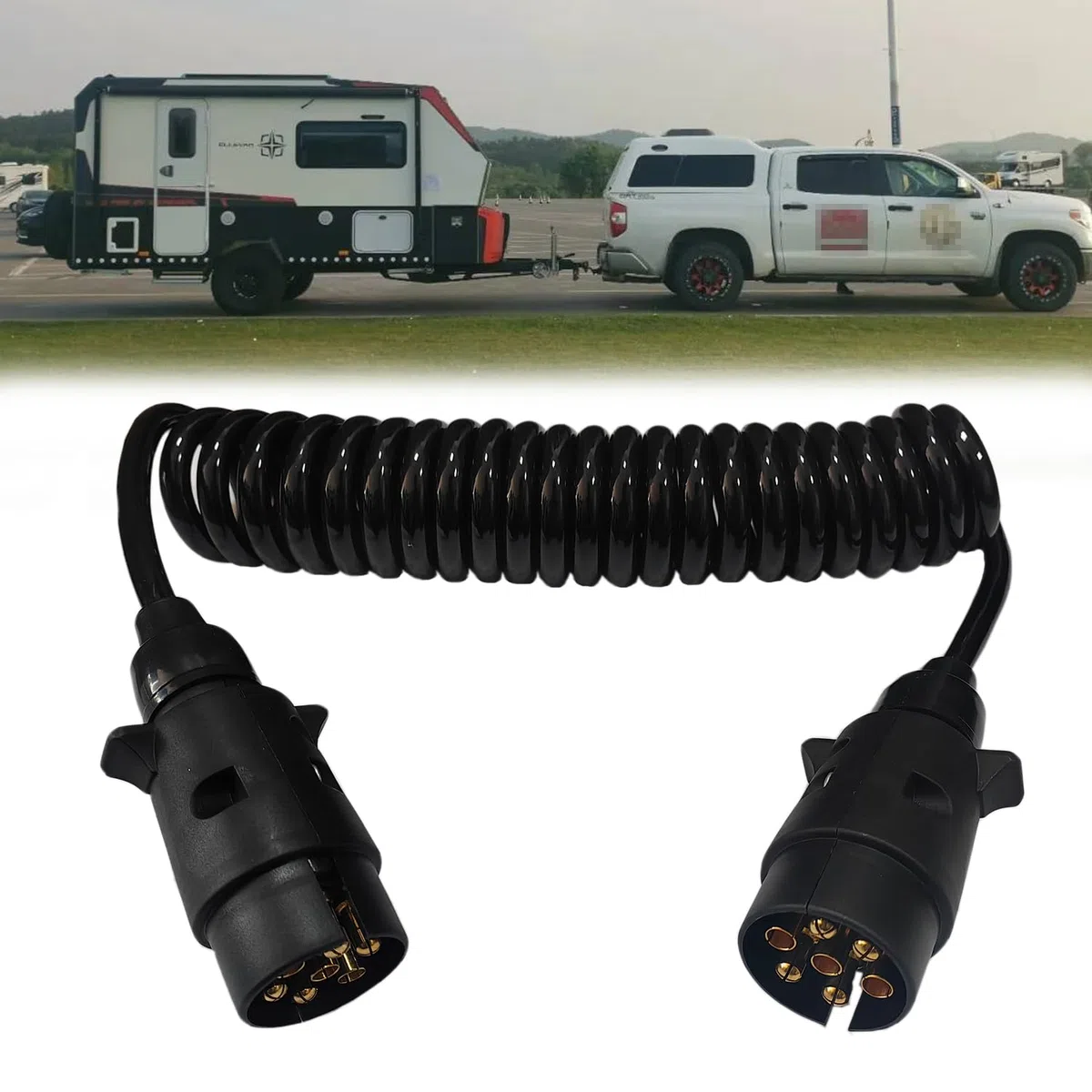 Remolque Cable 7 Pines Cable de Extensión para Remolque 7-7 Pines con Conector de Enchufes de Remolque 3m 12V Remolque Cable de Espiral para Caravanas Coches Barco Camión RV