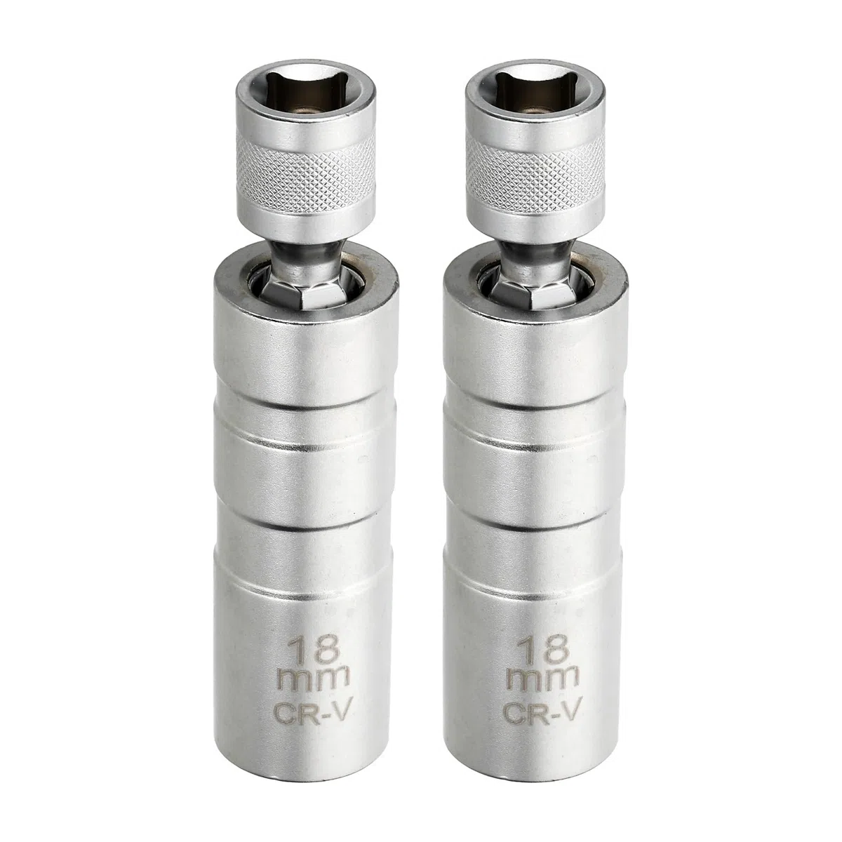 QUARKZMAN 2 Piezas Juego De Casquillos para Bujías 3/8" Empuje 18mm Giratorio Magnético 12 Puntos Pared Delgada Casquillo para Bujías con Giro De 360 Grados Acero CR-V Plateado