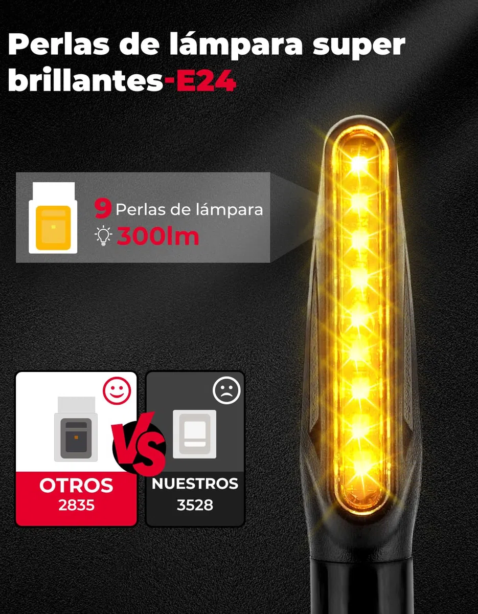 KEMIMOTO E24 Intermitentes Homologados, 4 PCS Universal Faros Led Secuencial 12V 9 LEDS Cuentas, Tuerca M10 Lámpara Indicador Señal Giro Impermeable IP67 para Motocicleta Cruiser Scooter