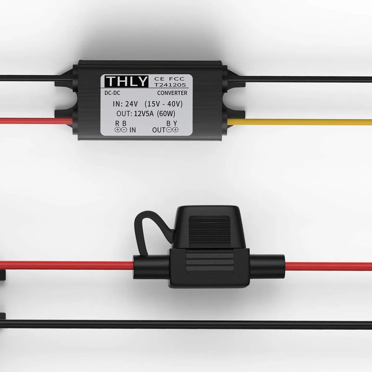 Convertidor 24v a 12v,Step Down Converter 5A 60W DC DC Buck de Voltaje de Potencia con Fusible a Prueba de Agua, Regulador de Voltaje CC para de Vehículo/Barco, etc. (Acepta entradas de CC15-40 V)