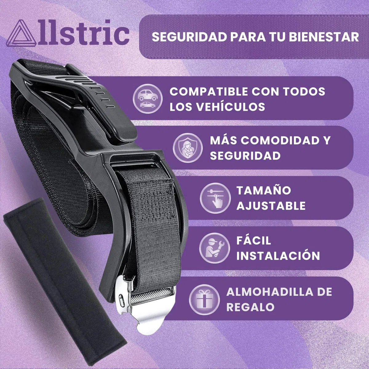 Cinturon Embarazada Coche Homologado con Almohadilla Protectora | Adaptador Cinturon Embarazada Antipresión | Anclaje Cinturon Seguridad Portatil | Cinturon Premama Coche para Viajes Cómodos