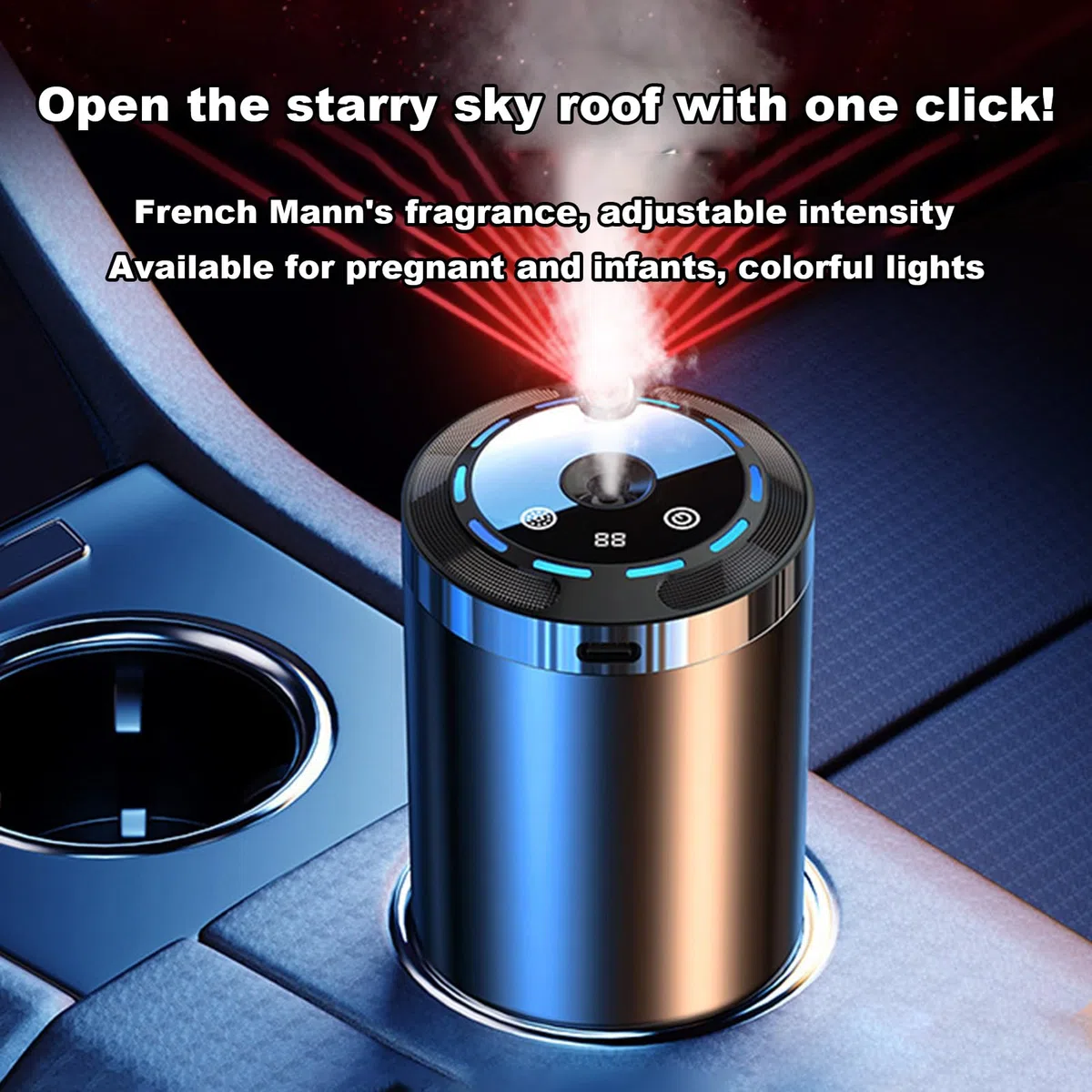 Teksome Humidificador de aromaterapia para coche | 5 modos humidificador difusor de aceite de esencia, eliminador de olores de coche, difusor ambientador para coche, hogar, oficina, habitación pequeña