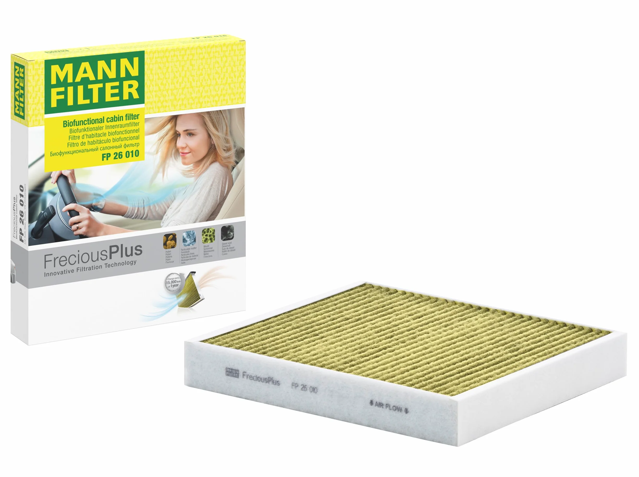 MANN-FILTER FP 26 010 Filtro de aire de cabina - FreciousPlus Filtro de Polen Biofuncional - para Automóviles + Vehículos de transporte