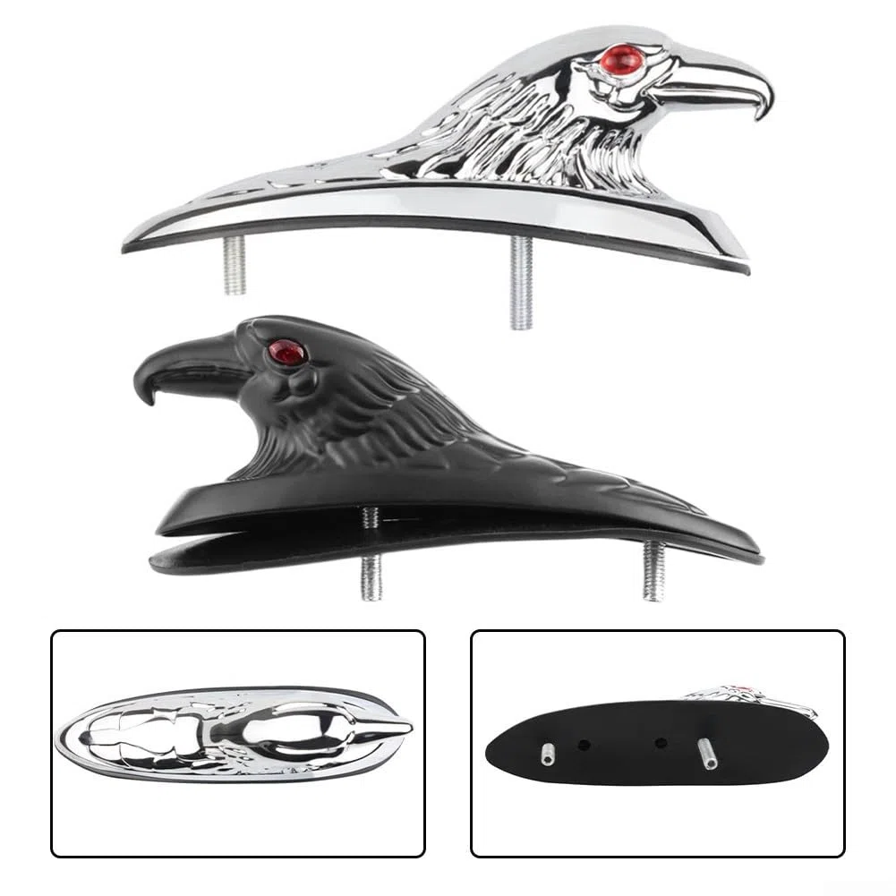 Elegante decoración de guardabarros delantero con diseño de cabeza de águila para motocicletas (negro)