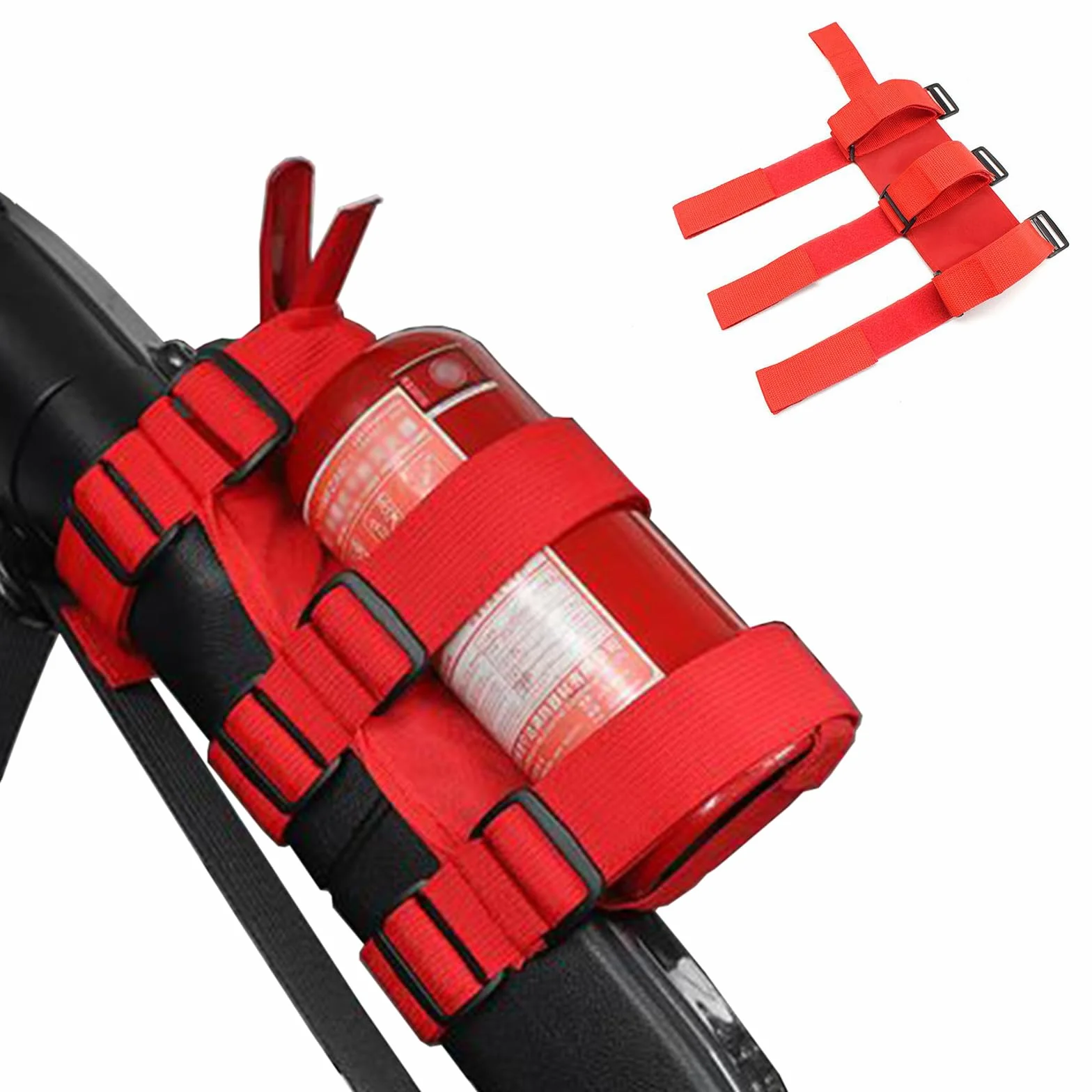 2 soportes para extintor de incendios de barra antivuelco de coche, correa de montaje ajustable de repuesto para Jeep Wrangler Polaris Ranger, Can Am Maverick, etc. (negro y rojo)