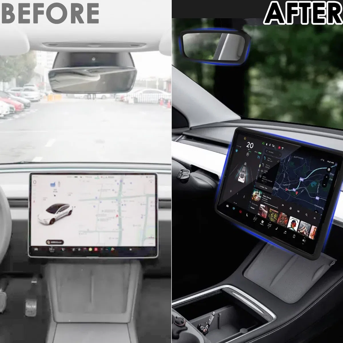 3 Protector Pantalla para Tesla Model 3 Highland 2023 2024 2025 2026, Silicona Marco Pantalla Táctil Protector Espejo Retrovisor Cubierta Cámara Privacidad,Black