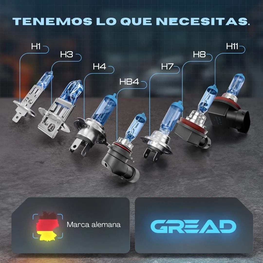 Gread - Bombillas H7 55W 12V Luces Para Faros Delanteros, Super Blanco Lámpara Halógena Auto Lámpara 8500K, larga vida Paquete de 2