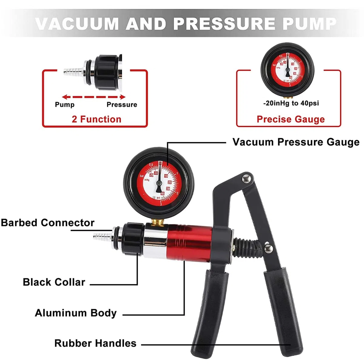 Kit de ventilación de Freno, Kit de Prueba de Bomba de vacío Manual de manómetro, Adecuado para automóviles, Motocicletas y Camiones
