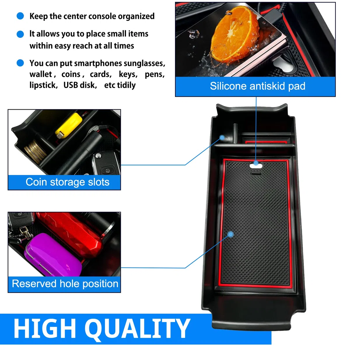 SHAOHAO Compatible con Mercedes Clase A W177 V177 2019-2025 /GLB X247 /Clase B W247/GLA H247 /CLA C118 Caja Organizadora para Reposabrazos Consola Central Accesorios Mercedes CLA (Rojo)