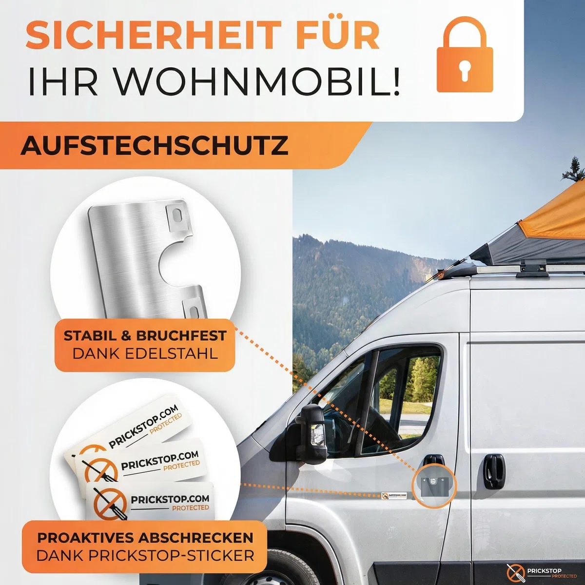 Prick Stop Seguridad para puerta | Protección para FIAT Ducato, Citroen Jumper, Peugeot Boxer y Pössl Autocaravana | Prickstop protección contra robos