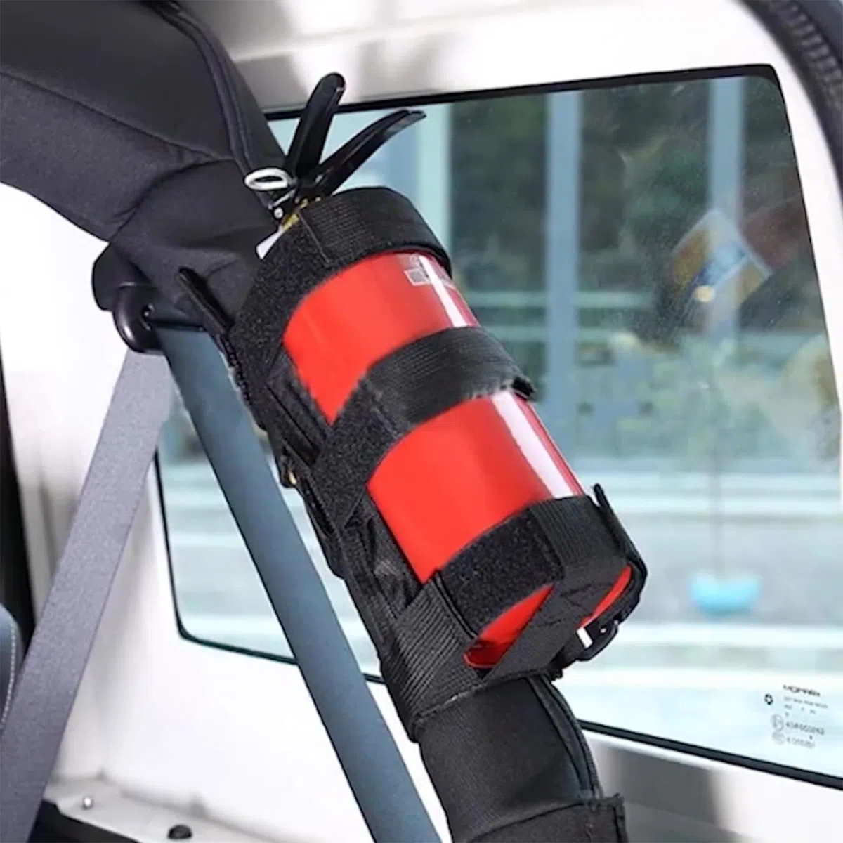 Barra antivuelco Extintor de incendios Soporte para maletero del coche Correa de sujeción para extintor de coche Cinturón ajustable para coche Accesorio práctico Accesorio de terceros para Jeep (Negro