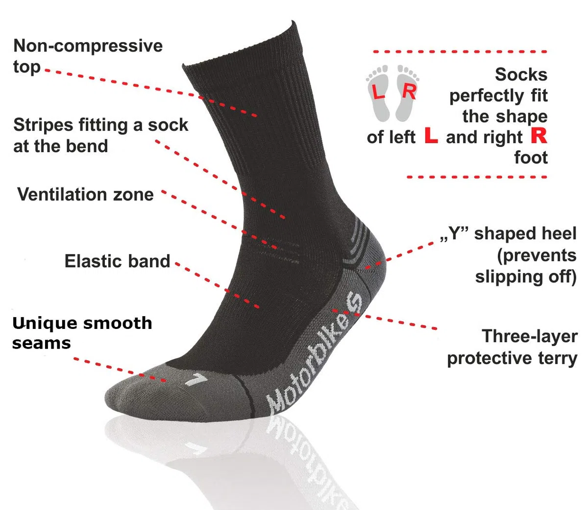 TODO Motorbike Calcetines de Moto para Hombre | Calcetines deportivos para motocicleta | Corto, Ligero y Transpirable (1 par - Negro, 38-40)