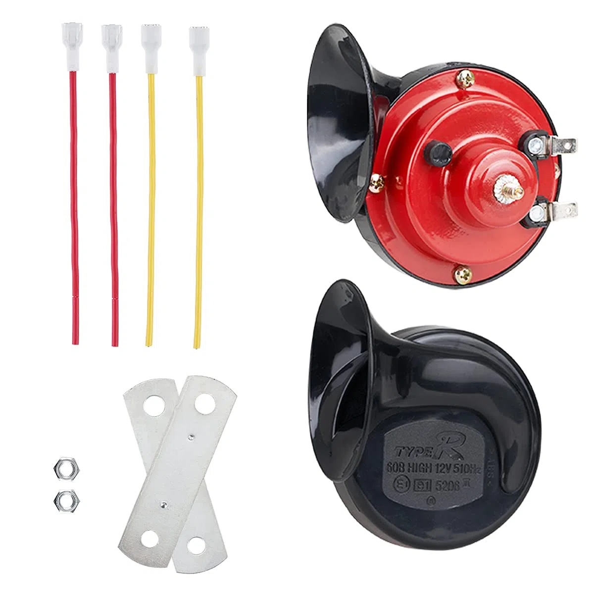Kikuo Cuerno de Caracol Universal de Doble Tono, Bocina de Aire, con Forma de Caracol, Piezas Bocina de Coche para Coches Camiones Motocicletas Tren Barco, Fácil de Instalar (2 Piezas Rojo)
