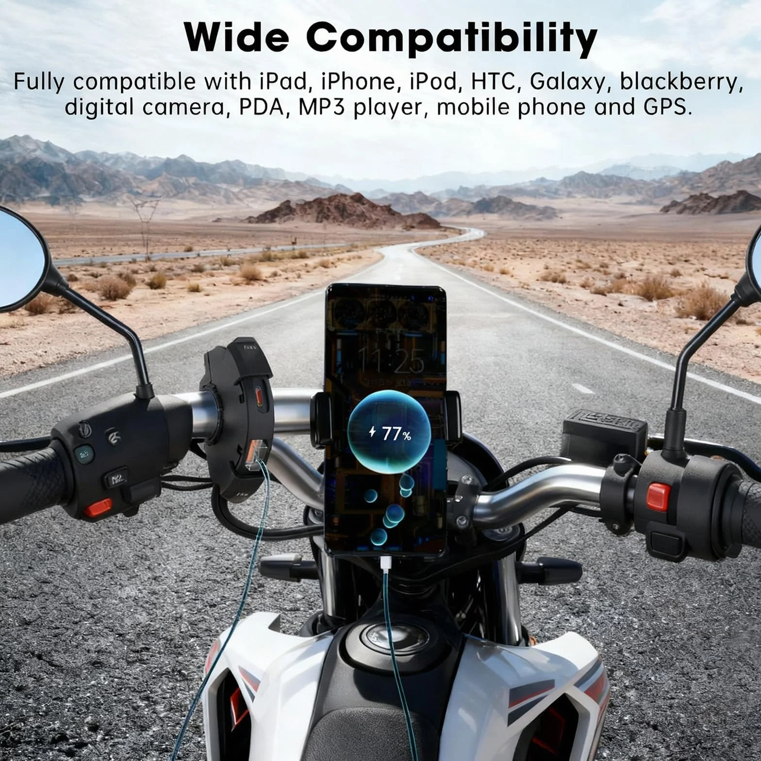 Cargador USB para Moto 48W, 2 Puertos (QC3.0 18W + PD3.0 30W), IP65, Toma USB-C 12-24V – Carga Rápida para Viajes & Aventura/Día a Día/Exteriores – Compatible con Teléfono/GPS/Cámara