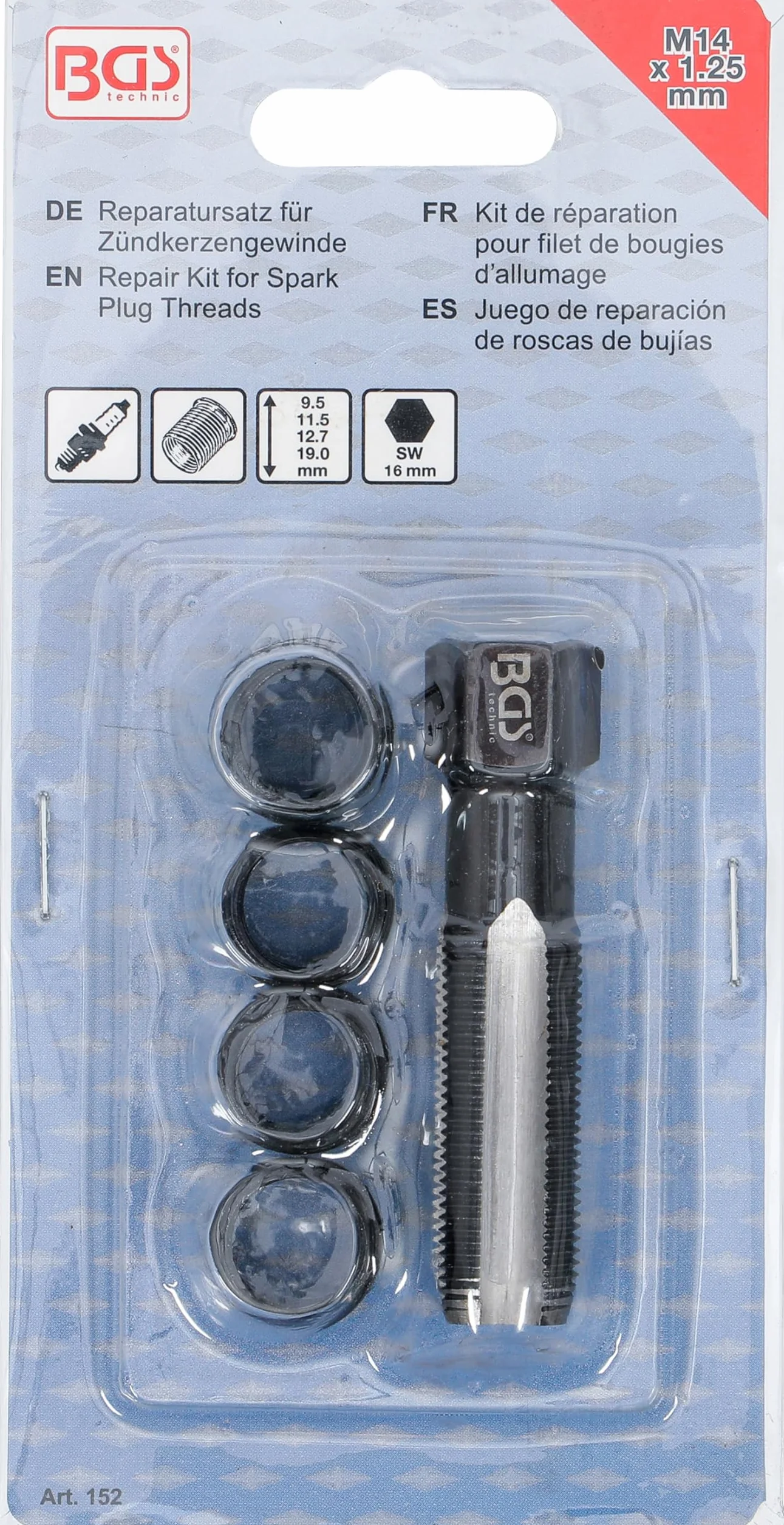BGS 152 | Juego de reparación de roscas de bujías | M14 x 1,25 mm | 5 piezas