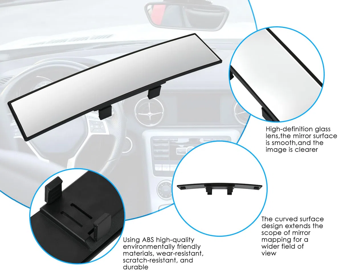 ds. distinctive style Espejo retrovisor ancho Clip On 12 pulgadas universal panorámico convexo espejo interior con gran angular