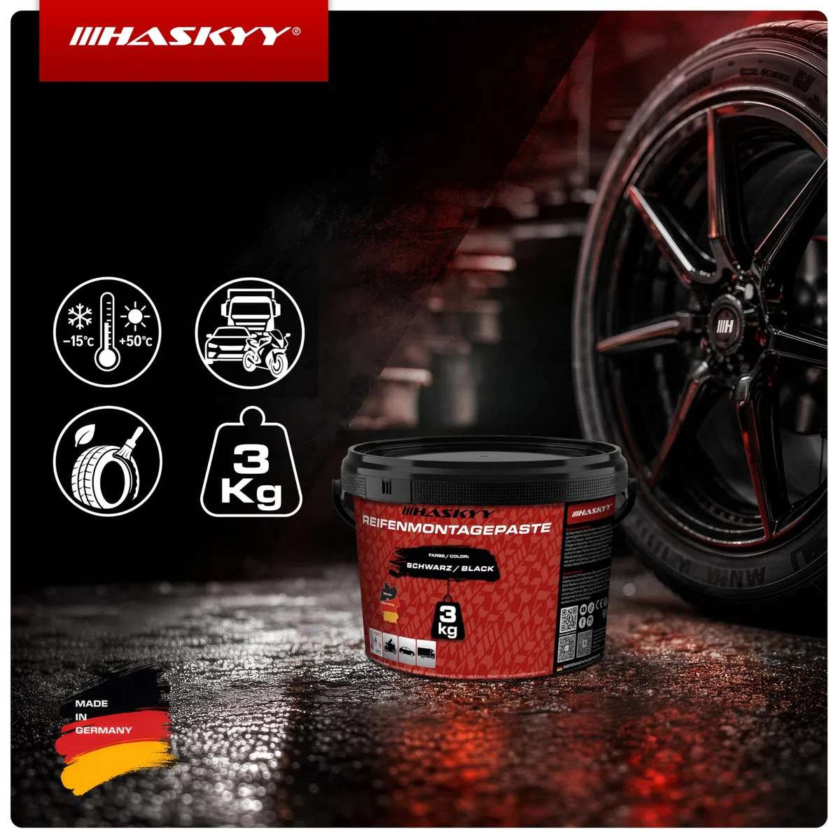 HASKYY 3KG Negro Pasta Montaje Neumático Pasta Montaje Neumático Pasta de Montaje Montagewax Neumático
