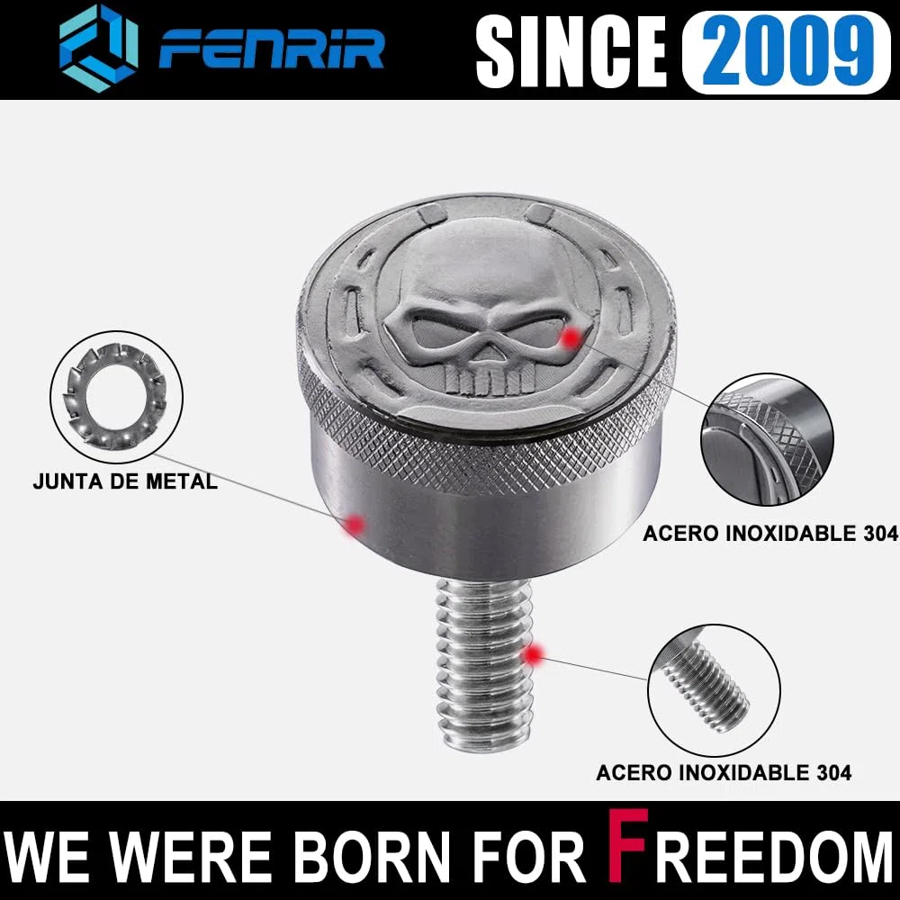 Fenrir Kit de Tornillo de Seguridad Antirrobo Asiento Moto Acero Inoxidable 304 Plata Grabado Metálico Calavera y Herradura Compatible con Harley Davidson 1997-Actualidad Sportster Softail Touring