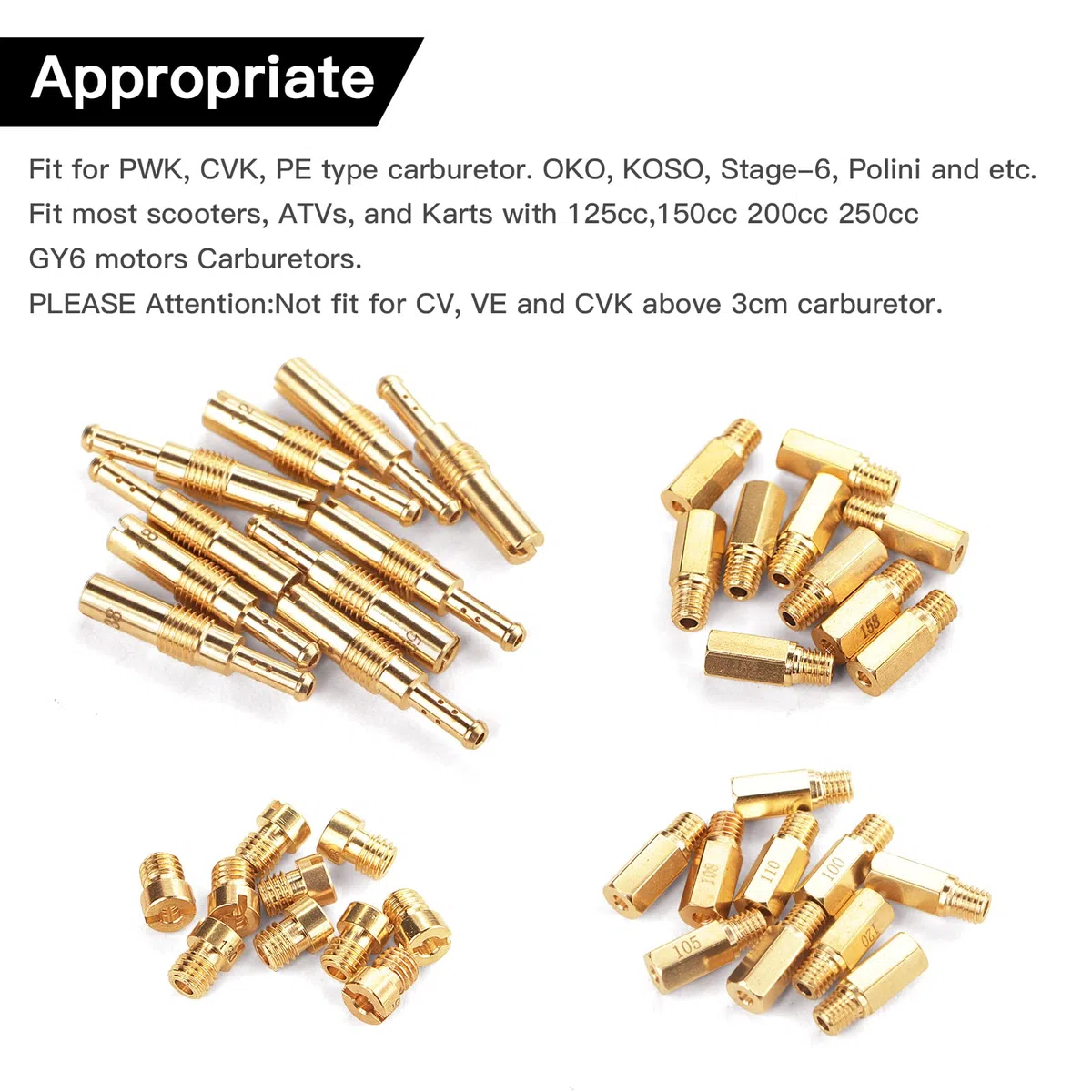 Kit de 40 piezas de chorro principal de chorro de piloto lento para PWK Keihin OKO CVK Crab, reemplaza #SCL-2018090002-ZH-T-01/02 SCL-2018090001/03-ZH-T-01