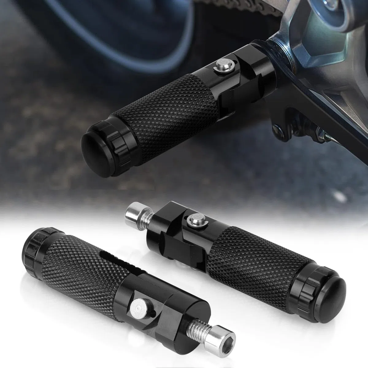 Estriberas Moto Estriberas De Motocicleta Abatibles 90 Grados Universal 8mm Estriberas De Motocicleta Cnc Aluminio (Pareja, Negro)