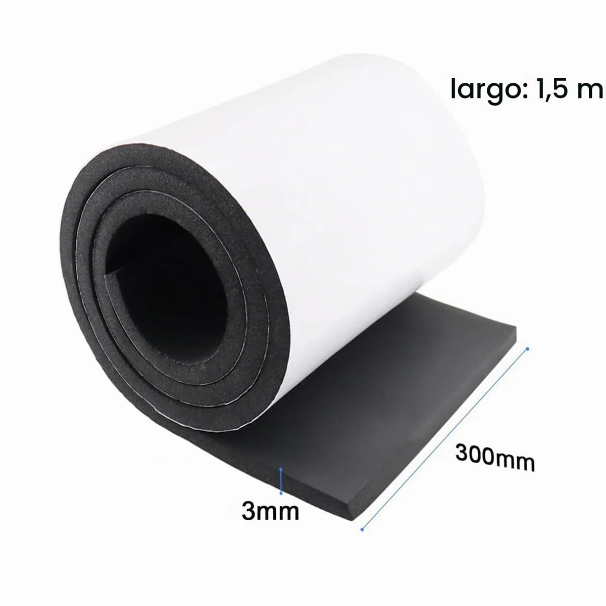 Rollo de goma espuma de neopreno autoadhesivo, Aislante acustico para Moqueta Adhesiva Coche, Ignífugo e Impermeable, Alfombra Aislante Termico 300mm x 3mm x 1.5m,Negro