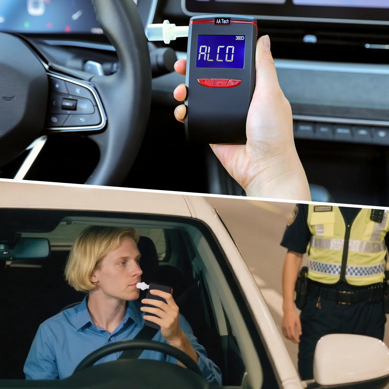 Alcoholímetro Homologado DGT, Alcoholimetro Portátil Certificado Profesional, Alcoholímetro Digital con 6 Boquillas Sensor Semiconductor