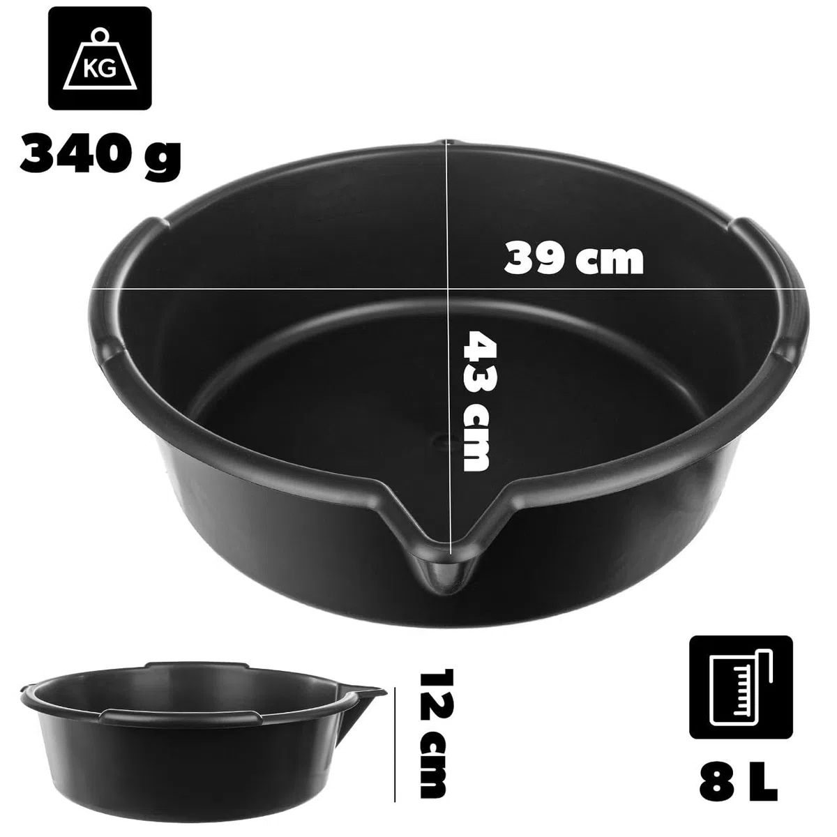 Bandeja colectora de aceite KADAX con boquilla de drenaje 8L, bandeja de drenaje de aceite Ø 39 cm, bandeja multiusos de plástico, bandeja de limpieza para cambio de aceite con asas de transporte