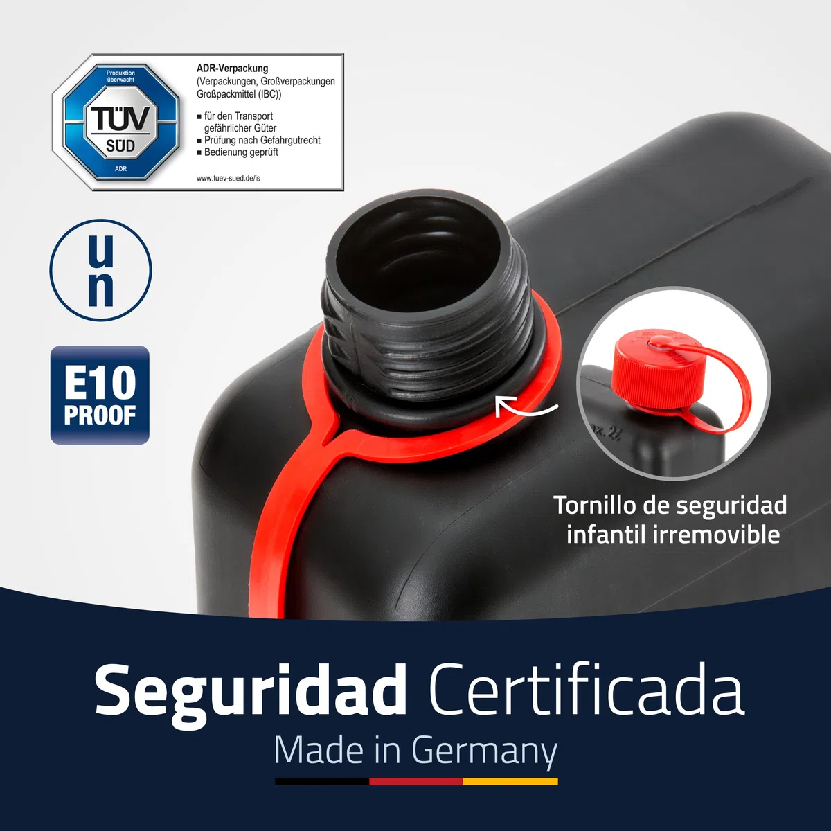 Hünersdorff Bidón de combustible estándar, 2 L, bidón de repuesto para coches pequeños e híbridos, HD-PE, fabricado en Alemania, producción certificada por TÜV, color negro